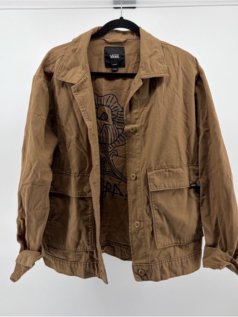Vans  L.A. Men's Beige‎ Work Jacket Graphic Embroidered Button Logo, Size L J494